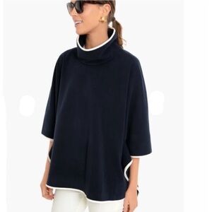 Tuckernuck Piper Navy Poncho with Leather Cream Trim BNWT